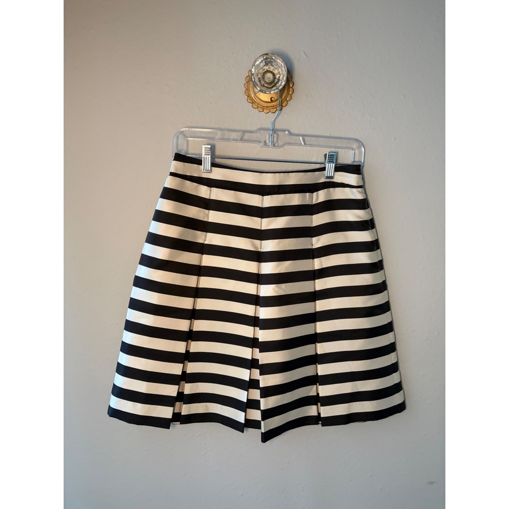 Halogen Black Ivory Striped Pleated A-Line Skirt Womens Size 2